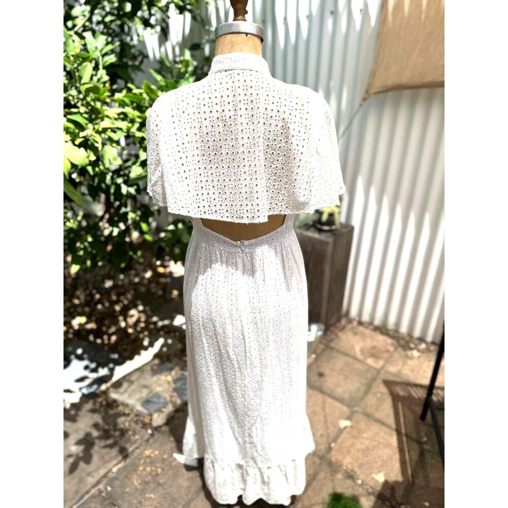 RARE Alexa Chung White Cotton Eyelt Fluttr Cape Midi Dress SZ EU 14 = US 10 2017 - Picture 13 of 16